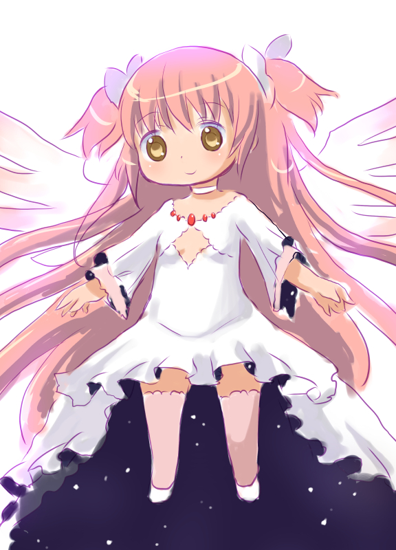 1girl, bow, choker, dress, goddess_madoka, hair_bow, kaname_madoka, long_hair