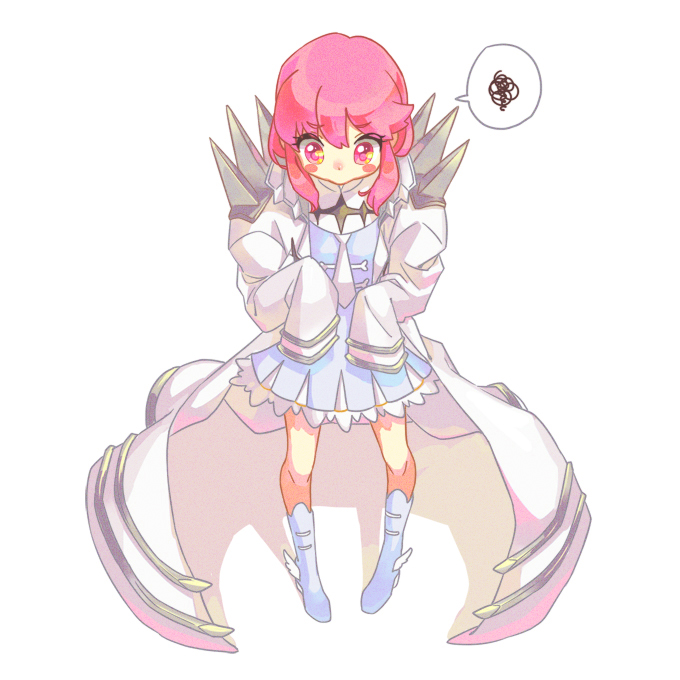 1girl, blush_stickers, boots, dress, jakuzure_nonon, kill_la_kill, oversized_clothes, pink_eyes