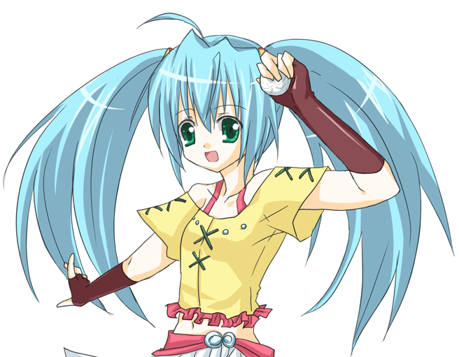 bakugan_battle_brawlers, blue_hair, green_eyes, long_hair, misaki_runo, smile