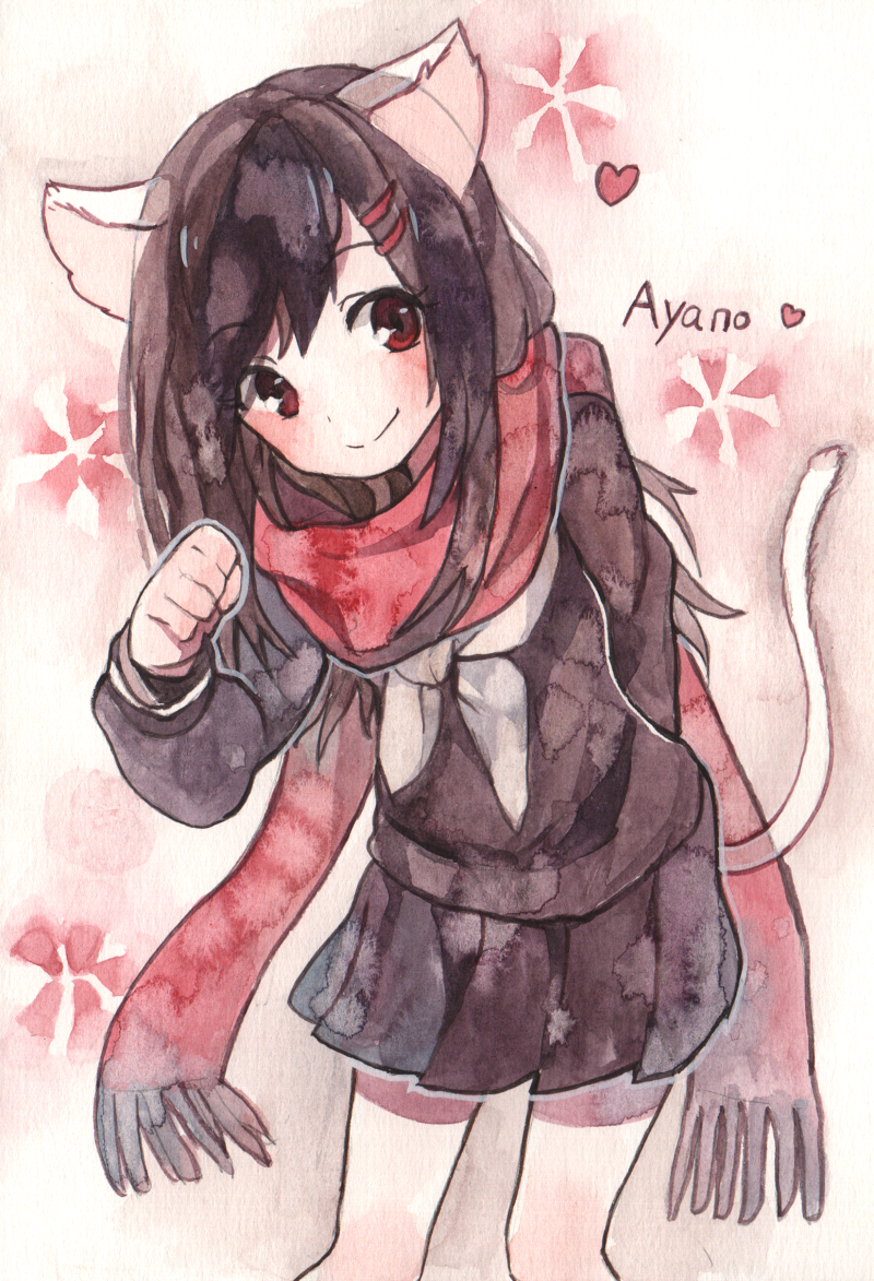 1girl, animal_ears, black_hair, cat_ears, cat_tail, hair_ornament, kagerou_project, kemonomimi_mode