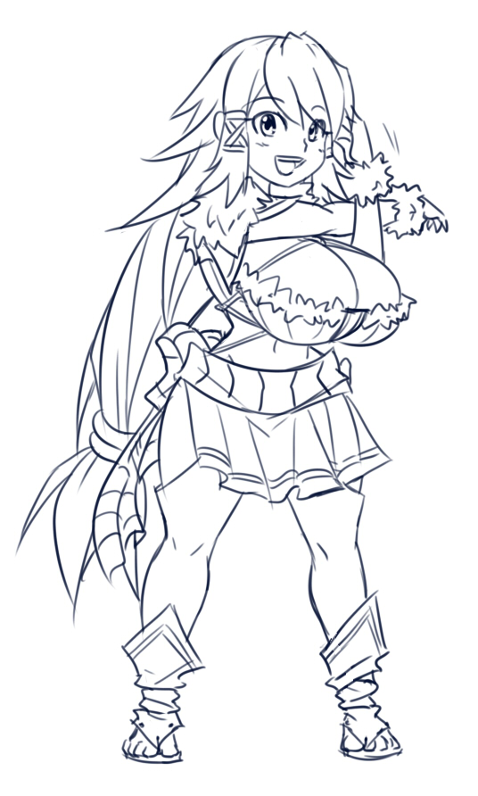 1girl, blue_hair, breasts, cleavage, final_fantasy, final_fantasy_crystal_chronicles, large_breasts, lineart