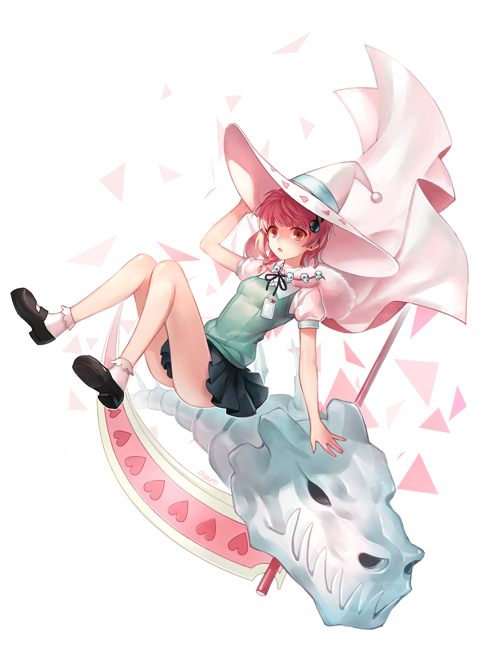 1girl, azure090, hat, heart, highres, kazari_rin, mary_janes, musical_note