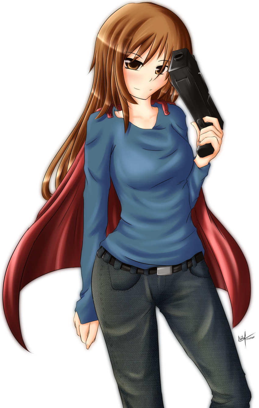 1girl, absurdres, artist_name, bangs, belt, blush, brown_eyes, brown_hair