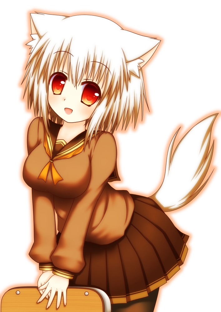 1girl, animal_ears, black_legwear, blush, breasts, contemporary, heart, heart-shaped_pupils