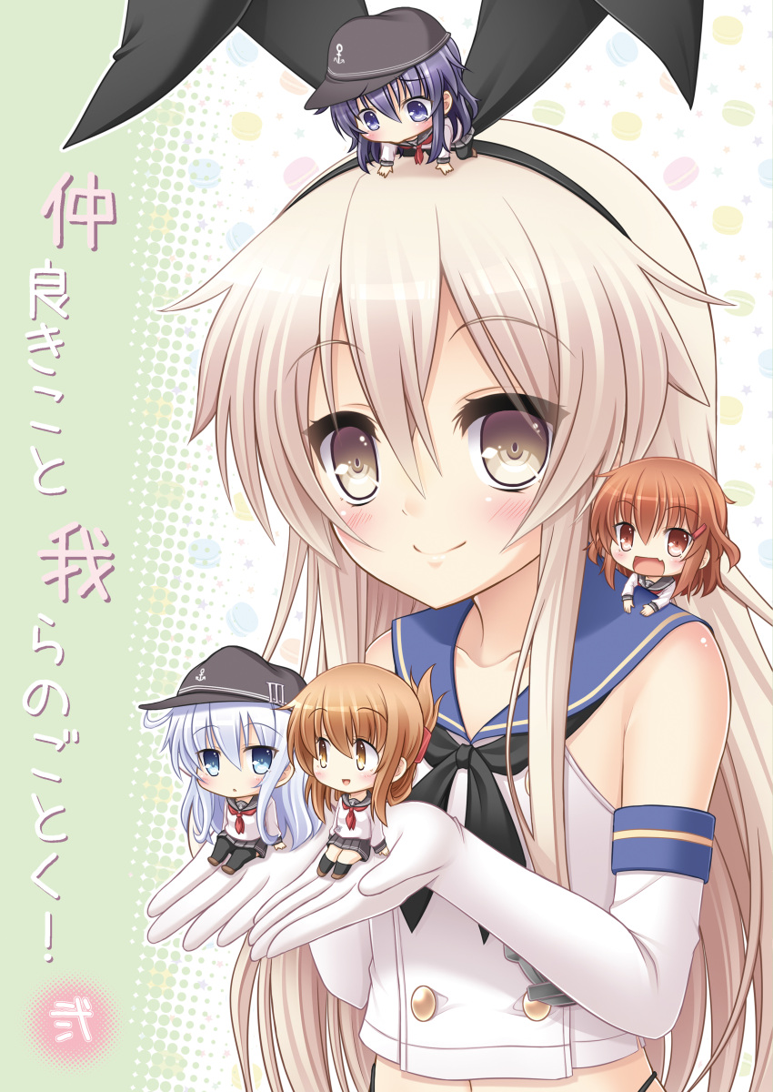 5girls, absurdres, akatsuki_(kantai_collection), black_hair, blonde_hair, blue_eyes, brown_hair, chibi