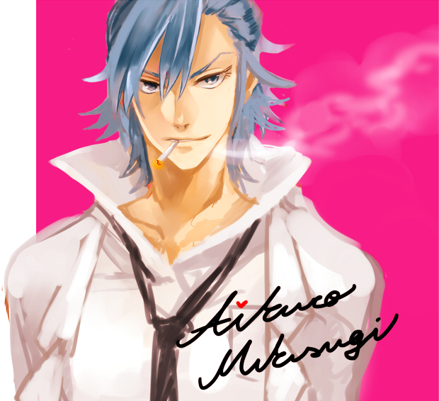 1boy, areno, blue_hair, cigarette, kill_la_kill, male, mikisugi_aikurou, necktie