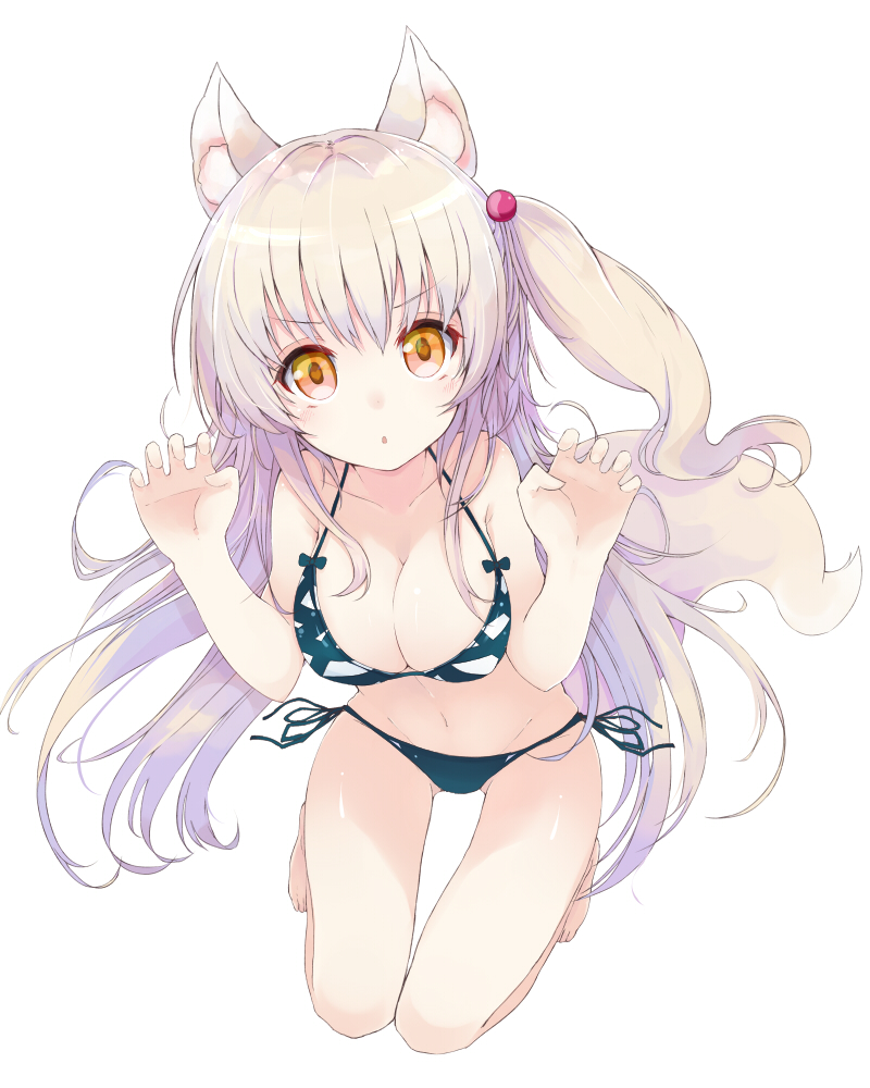 >:o, 1girl, :o, animal_ears, bikini, black_bikini, blush, breasts