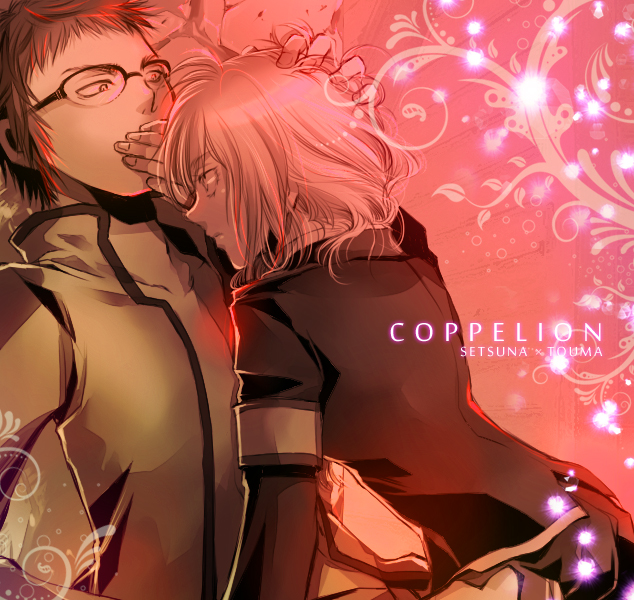 1boy, 1girl, armband, brown_hair, character_name, coppelion, copyright_name, couple