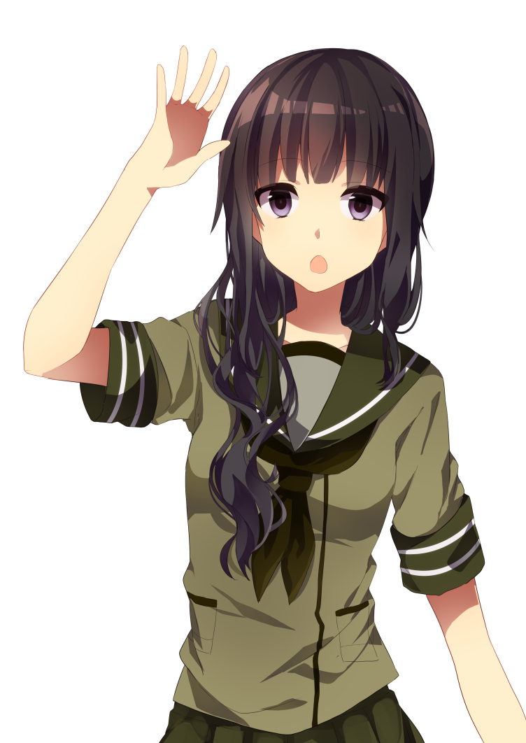 1girl, alternate_hairstyle, bangs, black_hair, blunt_bangs, hair_undone, kantai_collection, kitakami_(kantai_collection)