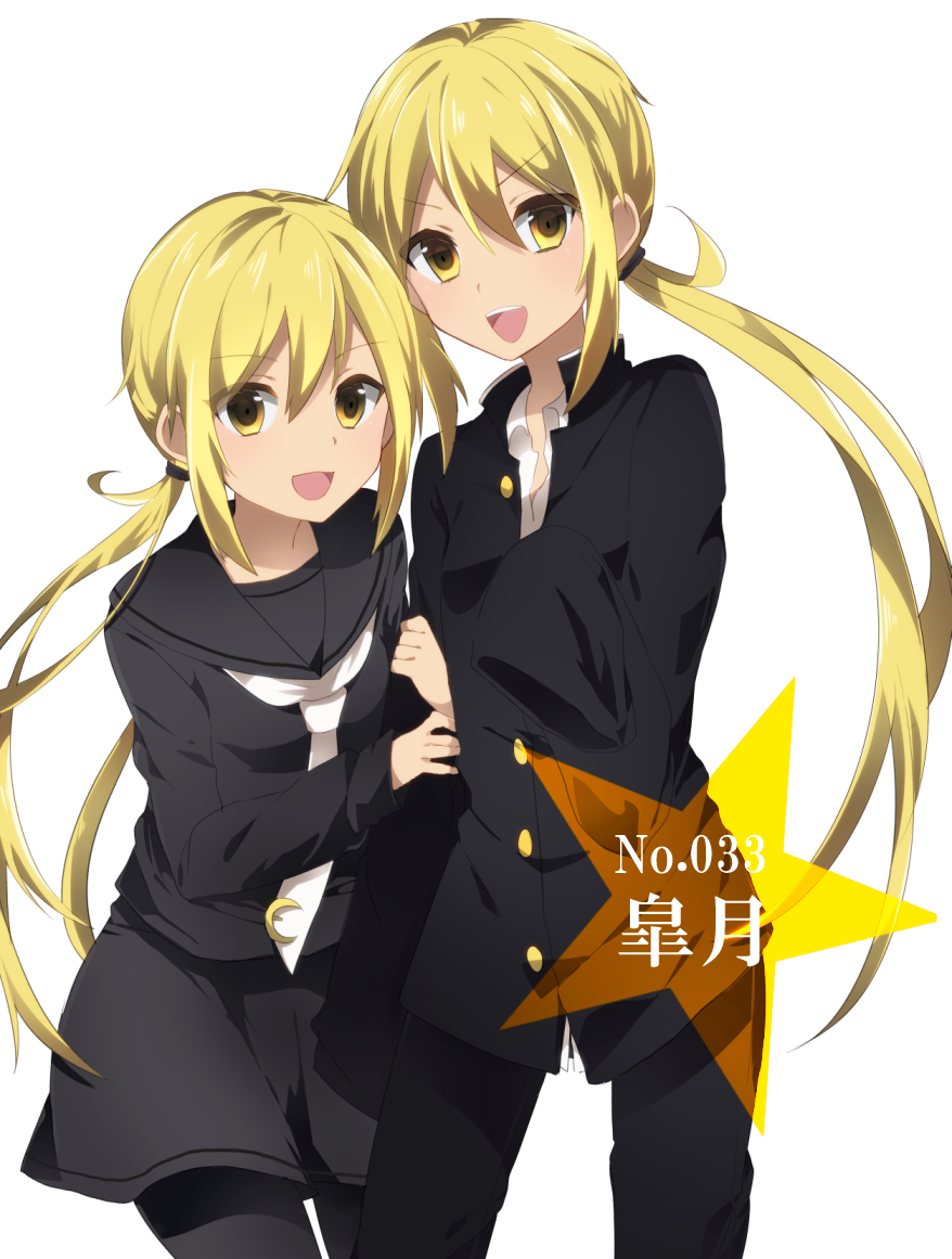 1girl, blonde_hair, character_name, dual_persona, kantai_collection, long_hair, long_sleeves, open_mouth