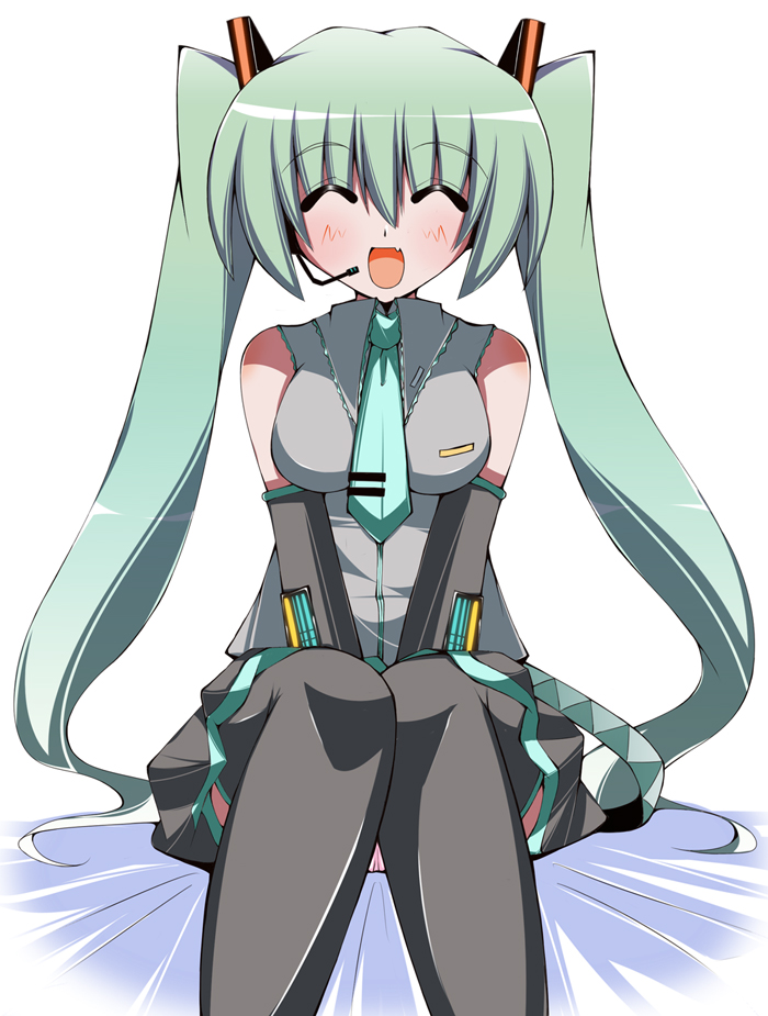 aqua_hair, bad_id, blush, breasts, closed_eyes, detached_sleeves, happy, hatsune_miku