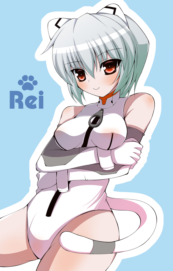 blush, crossed_arms, detached_sleeves, grimrock!_mix_edition, kaga_taichi, neon_genesis_evangelion, plugsuit, red_eyes