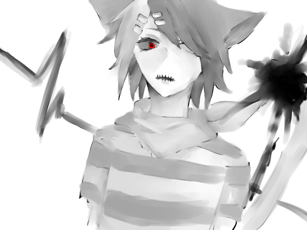 animal_ears, black_eyes, cat_ears, gregory_horror_show, stitches
