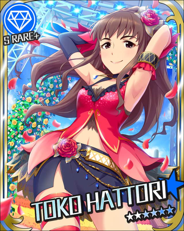 armpits, black_eyes, brown_hair, character_name, dress, hattori_toko, idolmaster, idolmaster_cinderella_girls