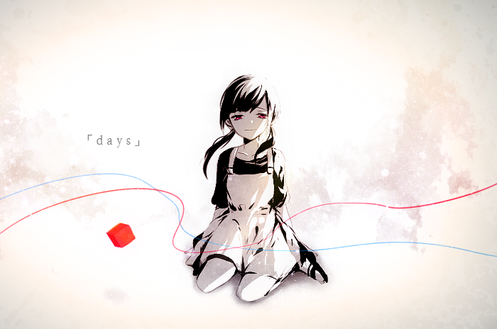 1girl, asahina_hiyori, black_hair, kagerou_project, long_hair, looking_at_viewer, mint5464, red_eyes