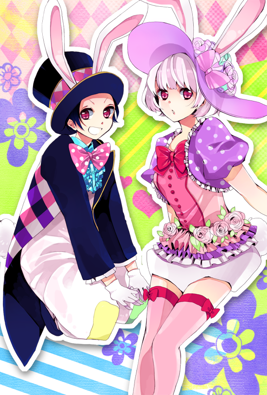 animal_ears, black_hair, bonne_c, bowtie, disney, easter_wonderland, end_bunny_(disney), flower