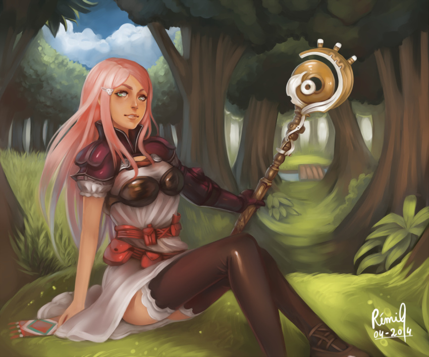 1girl, acetea_r&eacute;mi, aqua_eyes, armor, belt, breasts, bunny_hair_ornament, dated