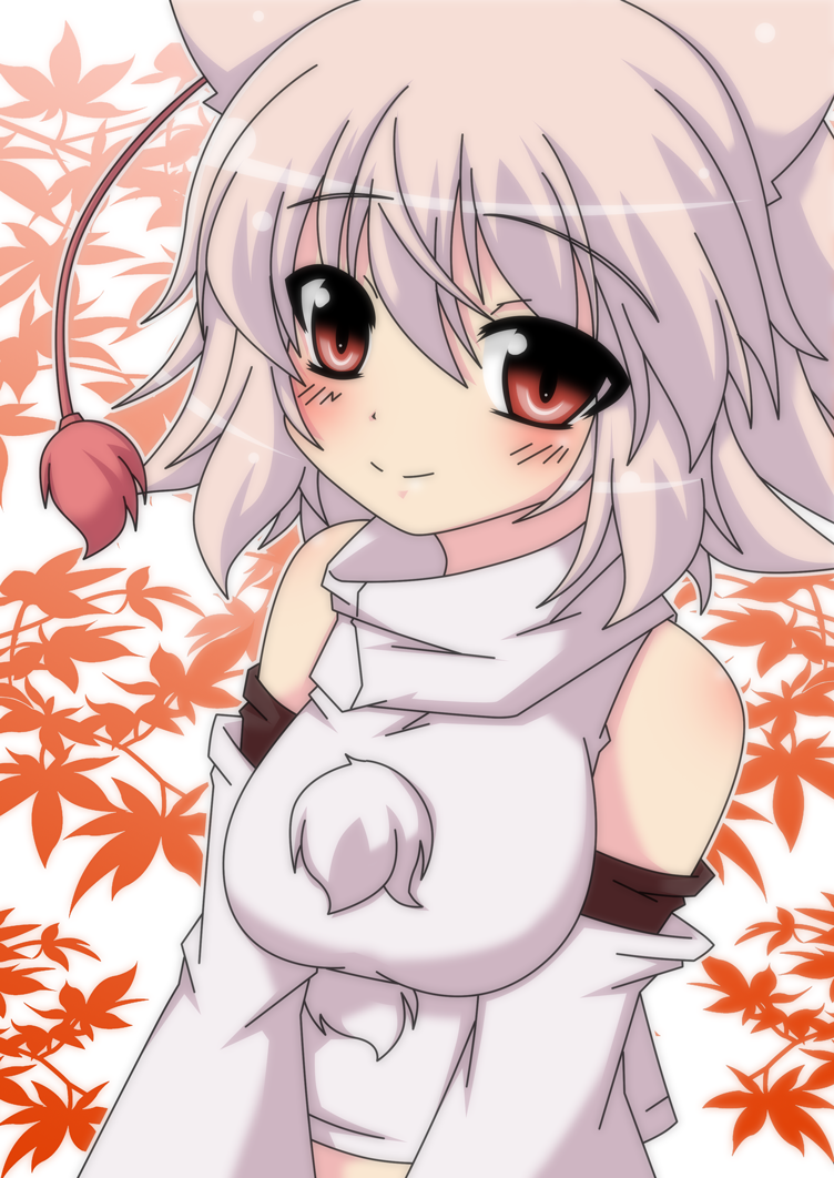 1girl, animal_ears, autumn_leaves, bare_shoulders, blush, breasts, happy, hat