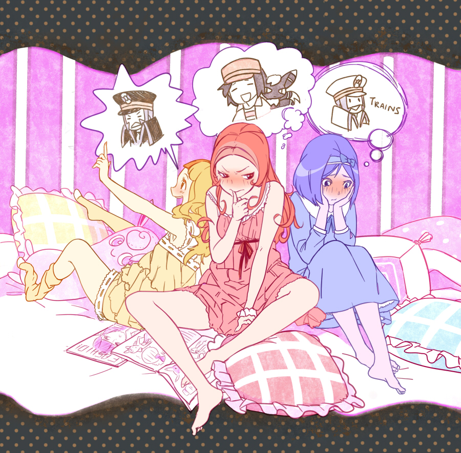blonde_hair, blue_hair, blush, calme_(pokemon), casual, dress, kudari_(pokemon), lajournee_(pokemon)