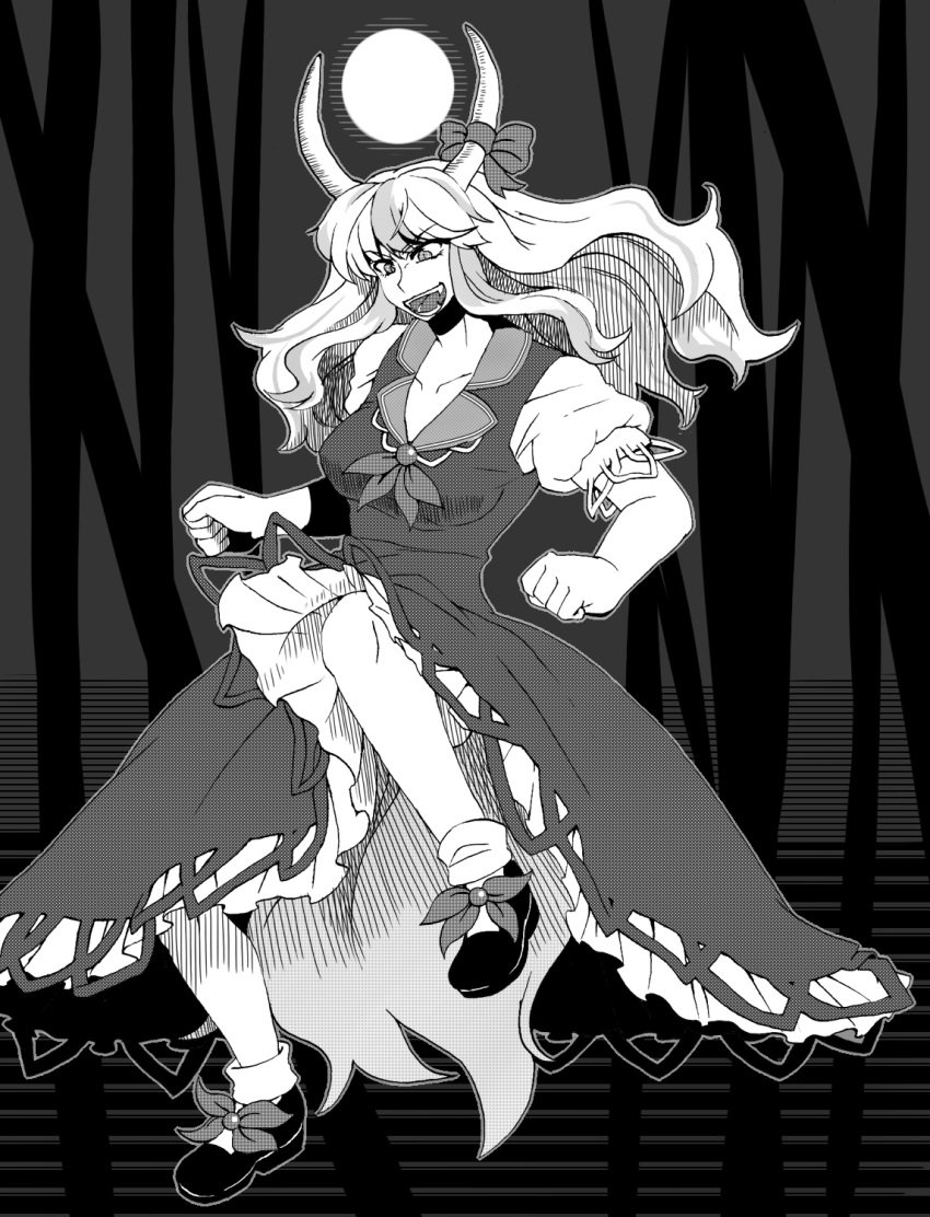 ex-keine, ex_keine, highres, horns, kamishirasawa_keine, long_hair, mizu_mochi, monochrome