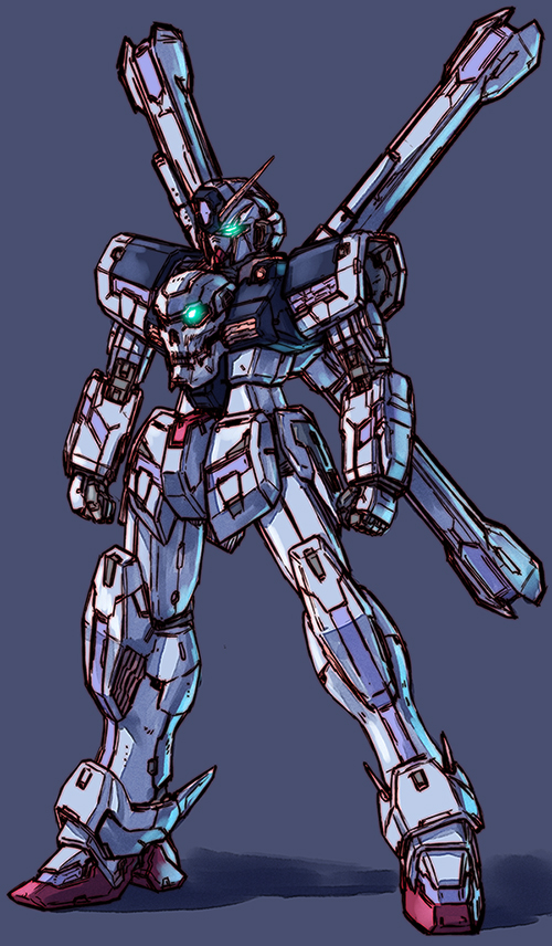 banchengping@126, crossbone_gundam_maoh, glowing, glowing_eyes, green_eyes, gundam, gundam_build_fighters, mecha