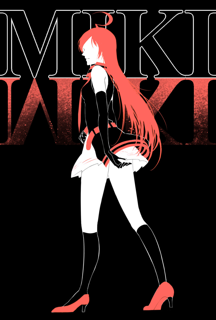 1girl, ahoge, belt, black_background, character_name, high_heels, konomi_(pixiv3909433), long_hair