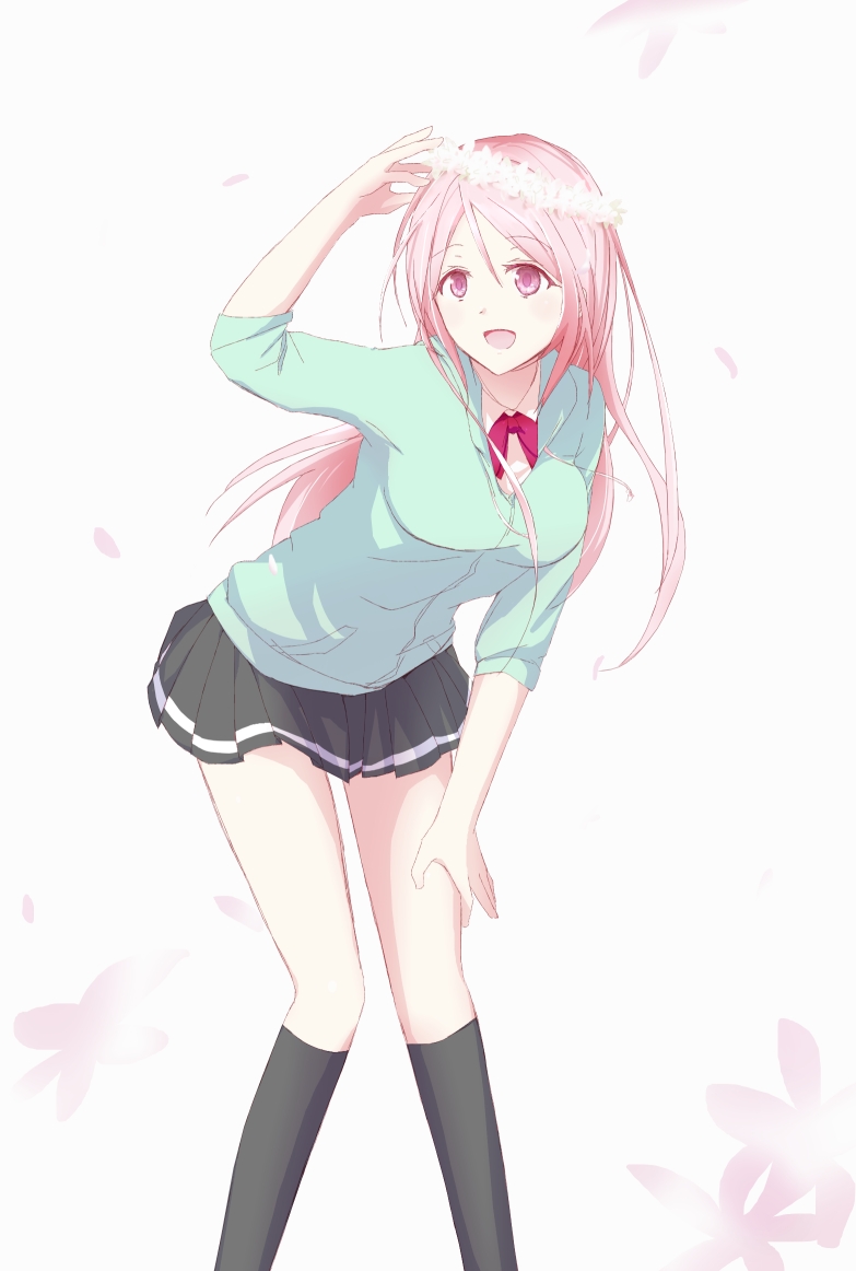 1girl, flower, hair_flower, kuroko_no_basket, long_hair, momoi_satsuki, open_mouth, pink_eyes