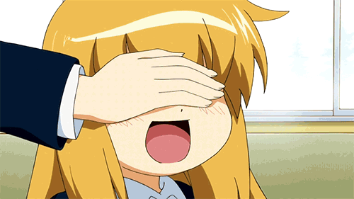 +tic_nee-san, 2girls, animated, animated_gif, black_hair, blush, covering_eyes, fighting