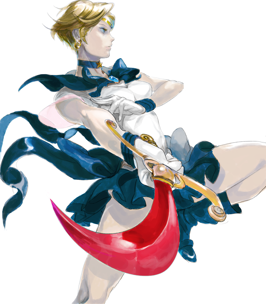 1girl, bishoujo_senshi_sailor_moon, blade, blonde_hair, blue_boots, choker, circlet, earrings