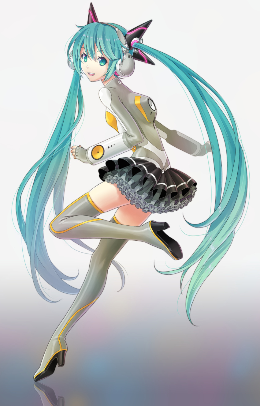 aqua_eyes, aqua_hair, asami_(undoundo), gloves, hatsune_miku, highres, long_hair, odds_&amp;_ends_(vocaloid)