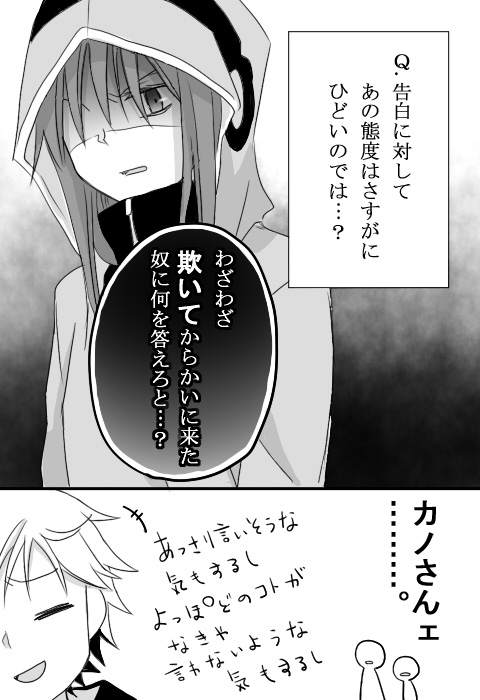 comic, hoodie, kagerou_project, kano_shuuya, kido_tsubomi, long_hair, minorikoike, monochrome