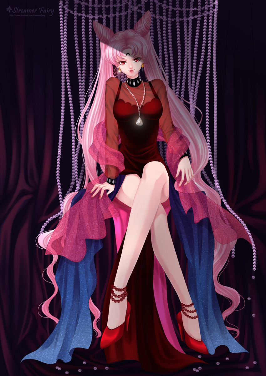 1girl, anklet, bishoujo_senshi_sailor_moon, black_lady, chibi_usa, crossed_legs, curtains, diamond