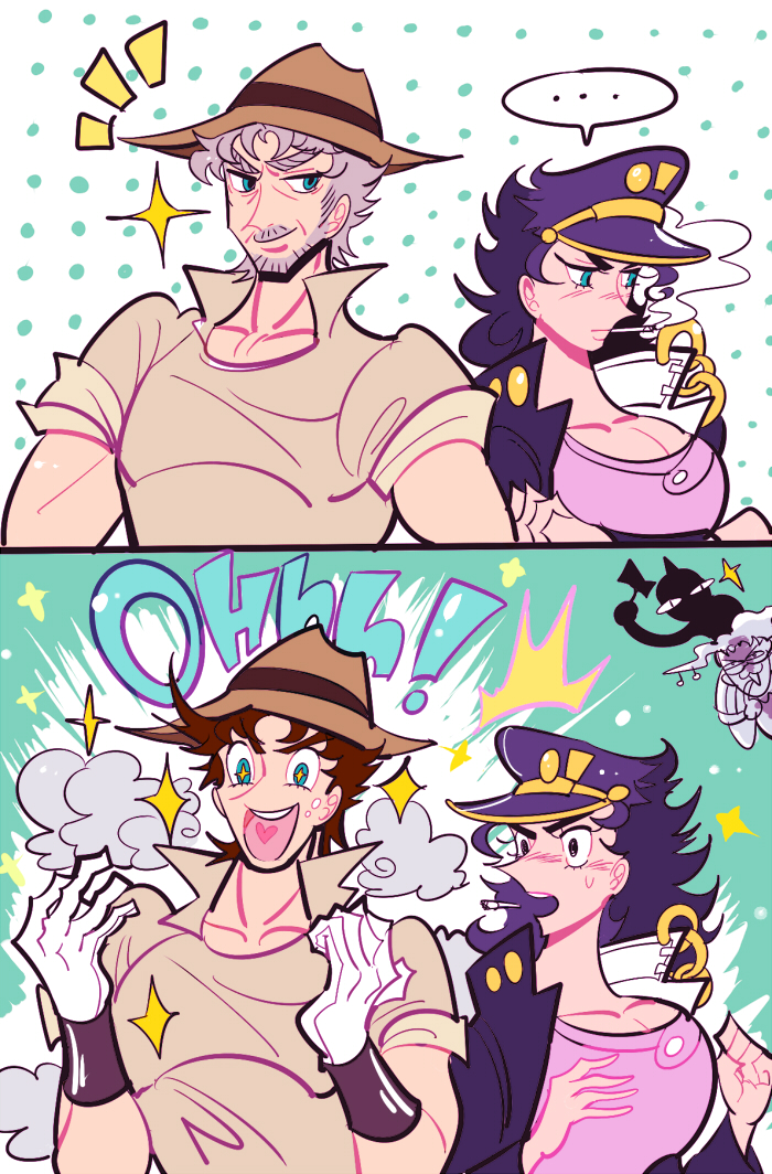 age_regression, alessi, breasts, cleavage, genderswap, hat, jojo_no_kimyou_na_bouken, joseph_joestar
