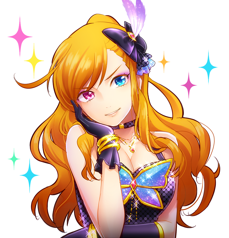 1girl, blue_eyes, bracelet, breasts, brooch, choker, cleavage, gloves