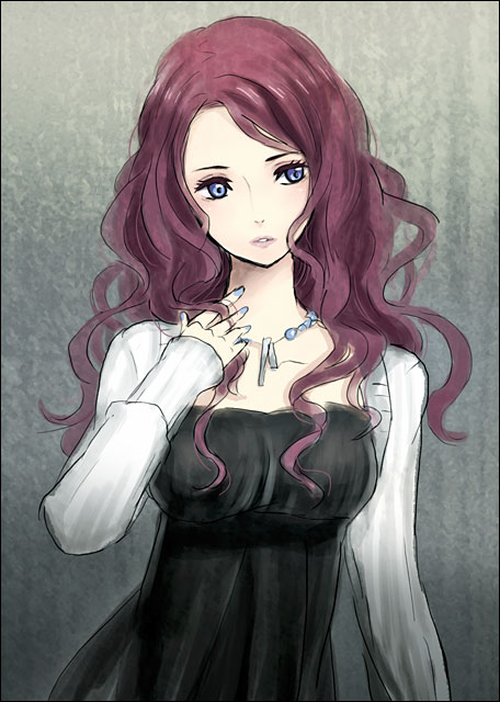 apupu, blue_eyes, jewelry, necklace, original, solo, wavy_hair