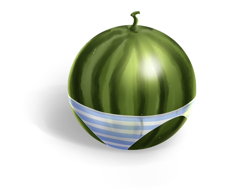 food, fruit, no_humans, ogawa_shuusuke, original, panties, pantymelon, striped, striped_panties, surreal, underwear, watermelon, what