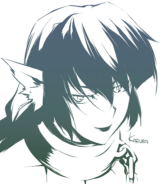 braid, catgirl, chains, collar, face, gradient, karura, karura_(utawareru_mono)