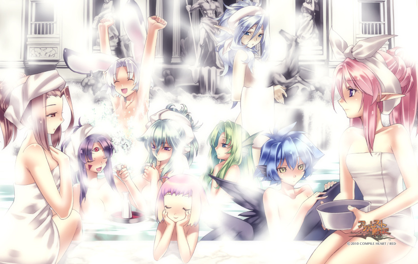 2010, 6+girls, agarest_senki, agarest_senki_(series), animal_ears, arms_up, beatrice_(agarest_senki), black_wings