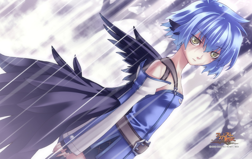 1girl, 2010, agarest_senki, agarest_senki_(series), black_wings, blue_hair, company_name, copyright_name
