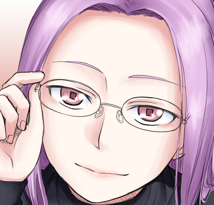 1girl, fate_(series), glasses, gradient, gradient_background, happy, hone_koppunn, lips