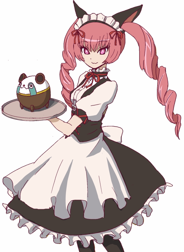 1girl, :3, animal_ears, apron, cat_ears, faris_nyannyan, holding, kosumo_(kosuhoshi)