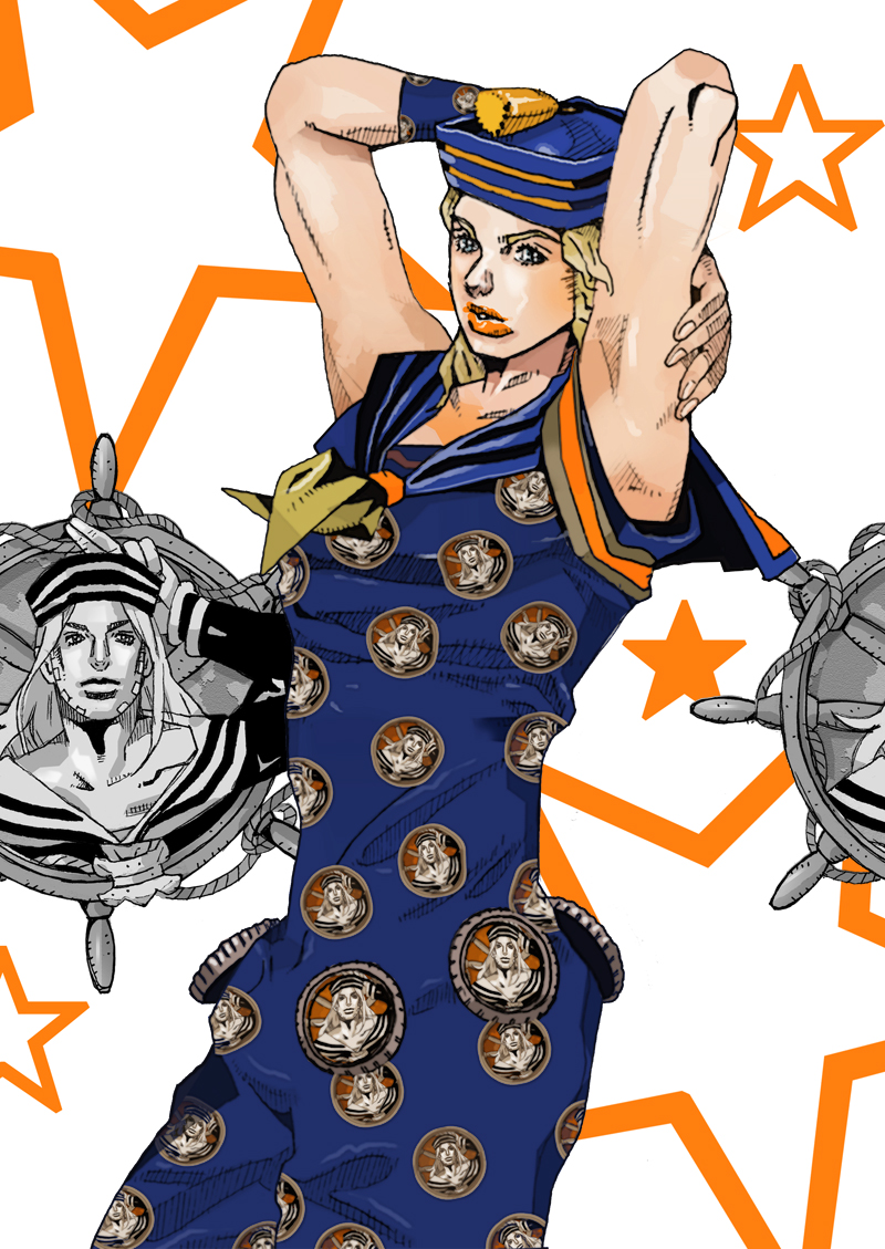 2boys, cosplay, crossdressinging, derivative_work, dixie_cup_hat, dress, gyro_zeppeli, hat