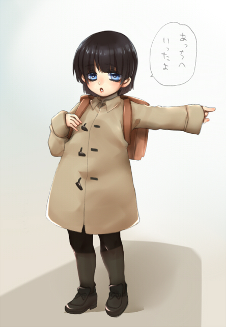1boy, backpack, bag, black_hair, blue_eyes, blush, child, coat