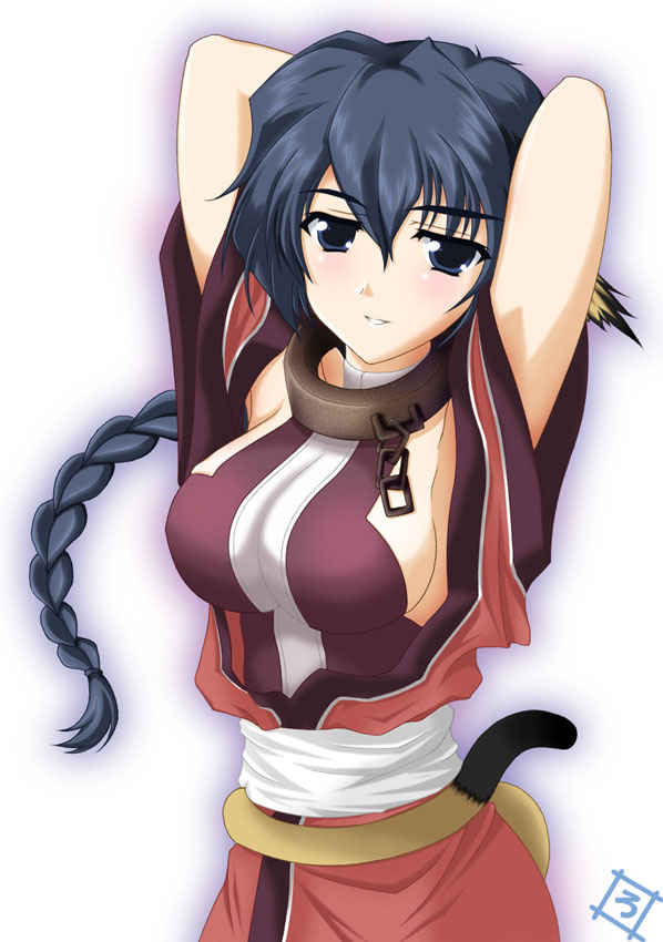 blue_eyes, blue_hair, braid, catgirl, chains, collar, karura, karura_(utawareru_mono)