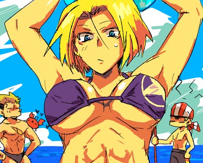 billy_kane, blue_eyes, blue_mary, chibi, kof, snk, yamazaki_ryuji