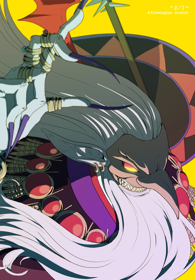 barbamon, beard, dated, digimon, facial_hair, fingernails, glowing, glowing_eyes
