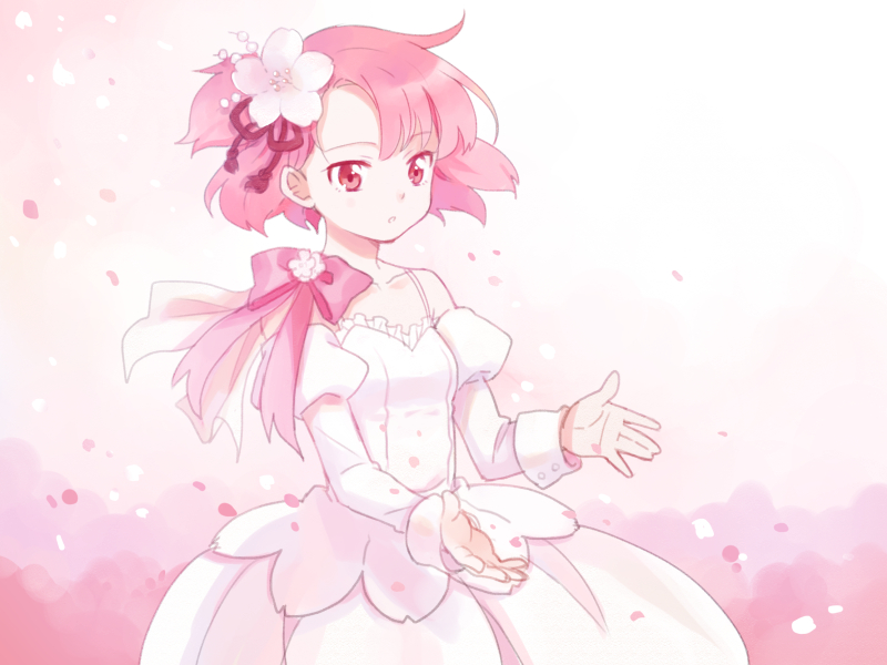 1girl, dress, flower, hair_flower, hair_ornament, original, pink_eyes, pink_hair