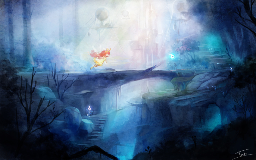 aka_tonbo_(lovetow), child_of_light_(game), crown, dress, igniculus, long_hair, princess_aurora, wings