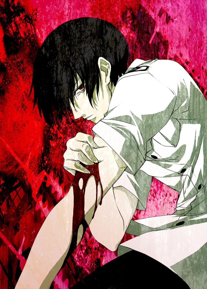 1boy, arai_shouji, black_hair, bleeding, blood, gakkou_de_atta_kowai_hanashi, injury, male