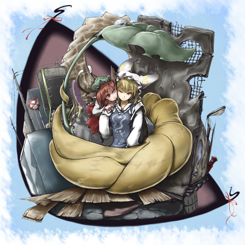 animal_ears, blonde_hair, cat_ears, cat_tail, chen, dew, dew_drop, dohreiko